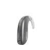 Oticon Jet PX miniBTE R hearing aid in sleek silver-gray design.