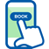 online booking icon with a hand tapping the 'book' button on a smartphone screen