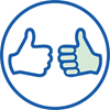 two thumbs up icon in blue outline
