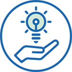 hand supporting a glowing light bulb icon