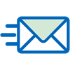 email icon with blue lines indicating motion