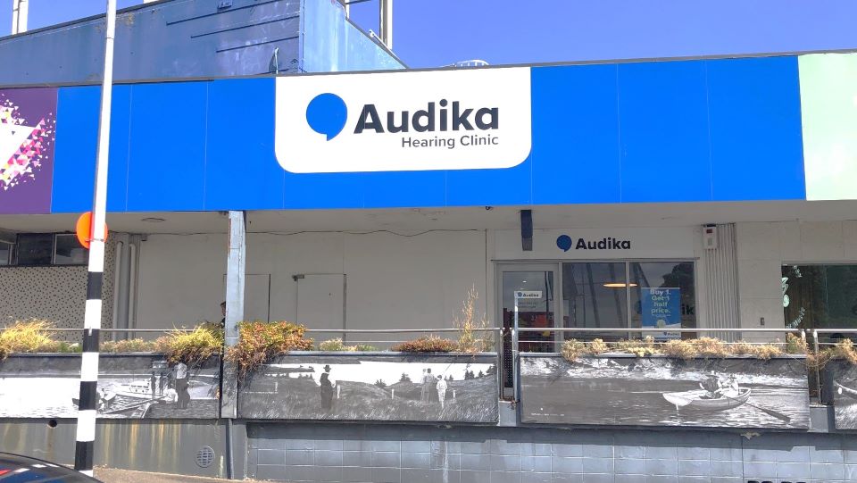Audika Hearing Clinic in Blockhouse Bay with blue signage above the entrance.