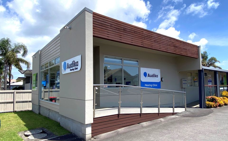 Audika Hearing Aid Clinic in Mt Maunganui with accessible ramp and sunny exterior.