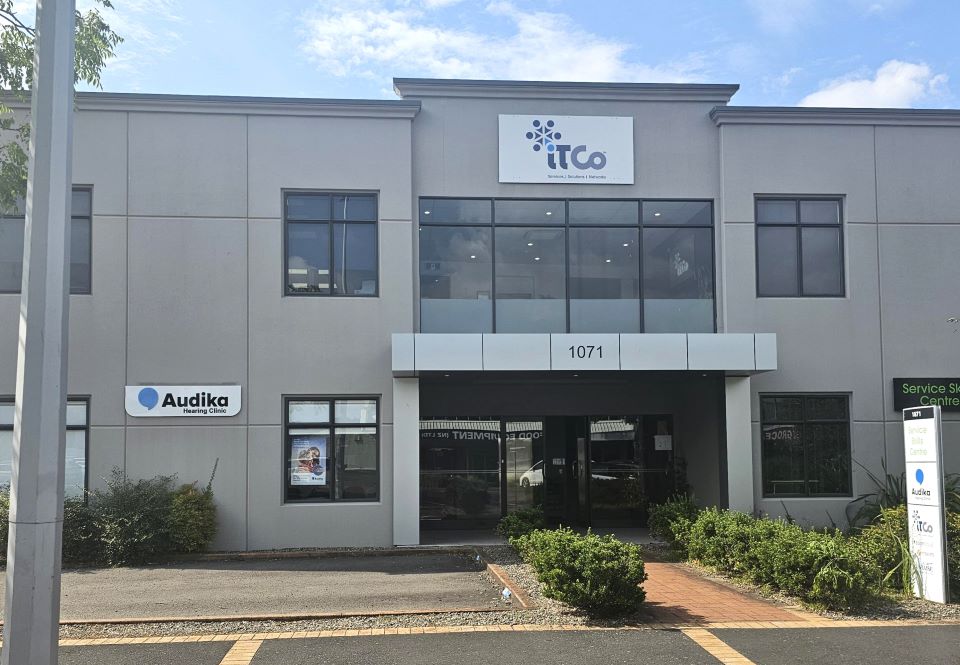 Audika Hearing Aid Clinic in Rotorua, located in a modern grey building with clear signage at 1071.