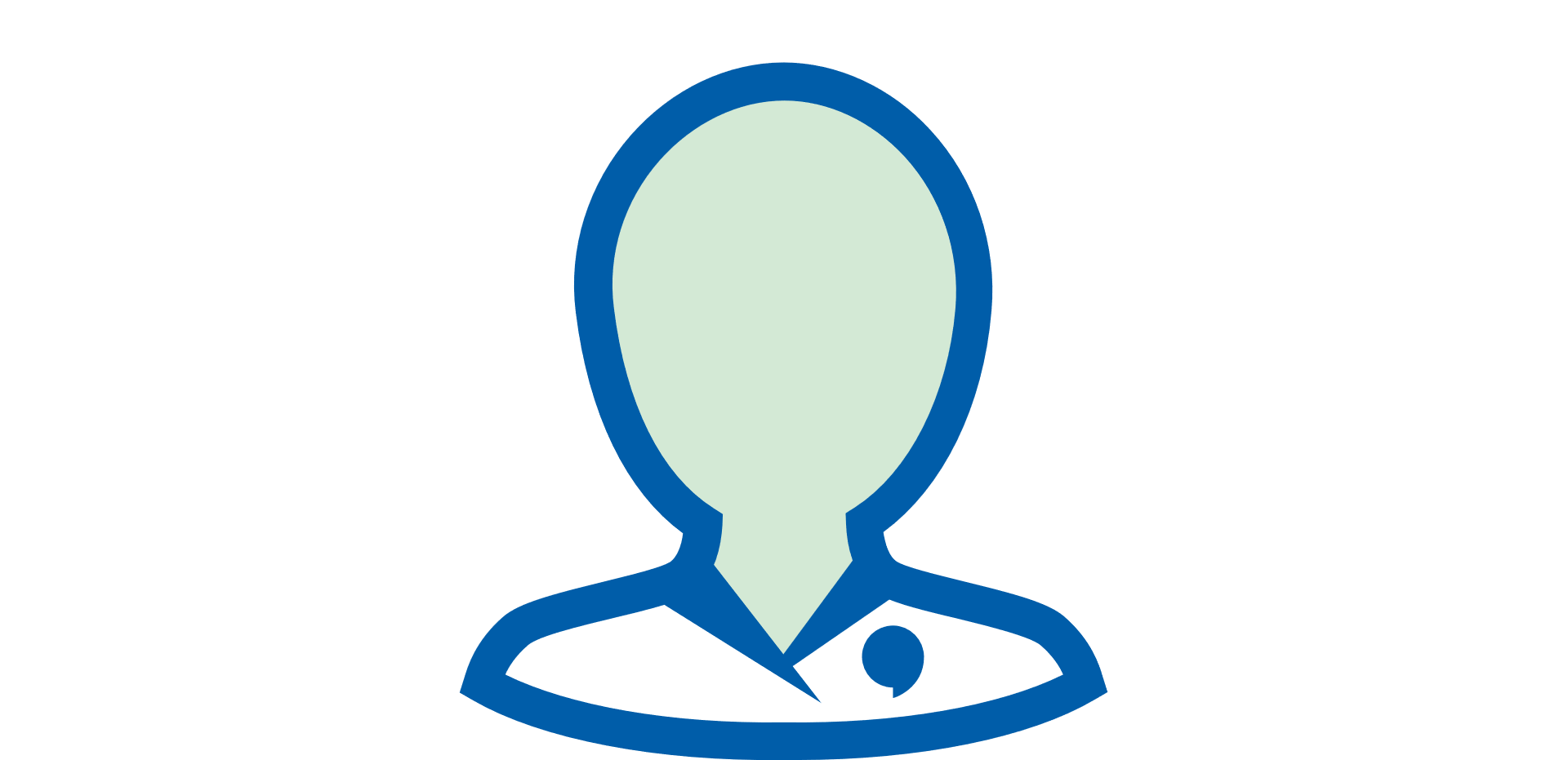 A simple icon depicts a stylized figure with a light green face, blue outline, and white clothing featuring a blue speech bubble symbol, representing communication or audiology services from Audika.