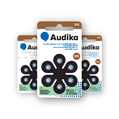 hearing aid batteries size 312 Audika branded packaging