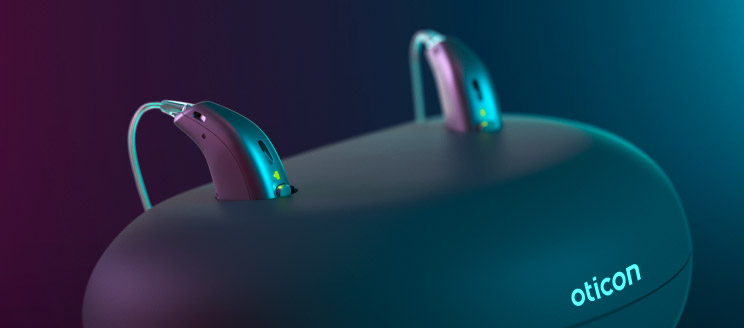 Image shows rechargeable hearing aids