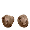 In-the-ear hearing aids with half-shell and full-shell design in a neutral brown color.