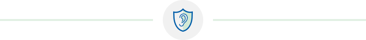 Shield icon featuring an ear symbol, representing hearing protection or care.