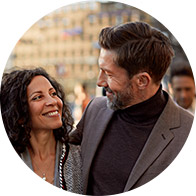 Couple having a conversation outdoors