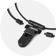 SafeLine hearing aid retention cord with black clip and connectors.