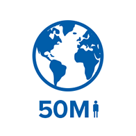 global icon with text 50M and person silhouette representing population statistics