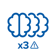 Three brain icons with a warning symbol below.