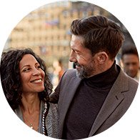 Couple having a conversation outdoors