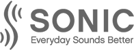 Logo of Sonic with sound wave icon on the left and the slogan ’Everyday Sounds Better’ beneath the word ’SONIC’